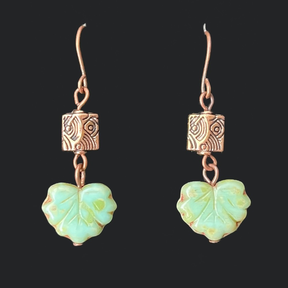 Leaf Etched Copper Earrings Handcrafted Handmade